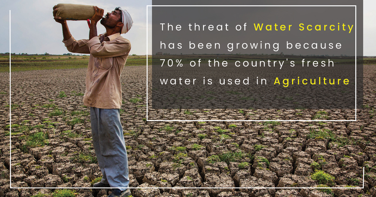 The threat of water scarcity has been growing because 70% of the country's fresh water is used in agriculture